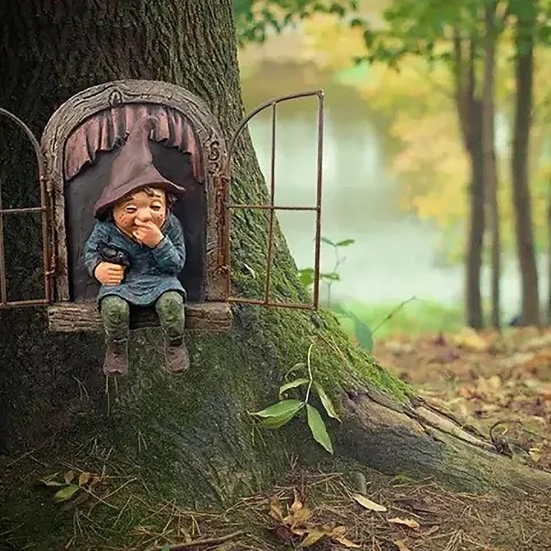 Garden Gnome Funny,Open Window Gnome, Garden Figures for Outdoors, Garden Gnomes Weatherproof, Meerkat Garden Figure, Resin Cartoon Ornaments, Tree Garden Decoration4