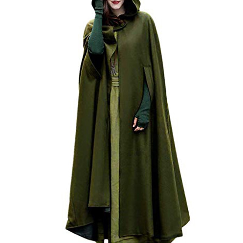 Women's Coat Cloak / Capes Carnival Party Halloween Fall Winter Long Coat Loose Fit Windproof Stylish Vintage Style Chic & Modern Jacket Sleeveless Solid Color Pure Color Layered Black Blue Green