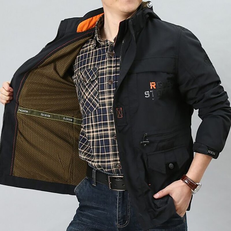 Men's Outdoor Jacket Tactical Jacket Windcheater Jacket Sports & Outdoor Daily Thermal Warm Windbreaker Sporty Fall Winter Solid Color Sporty Turndown Regular Regular Fit Black Army Green Navy Blue4