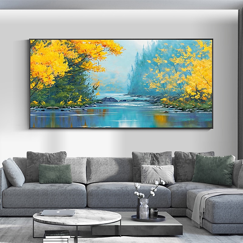 Oil Painting 100% Handmade Hand Painted Wall Art On Canvas Realistic Landscape Green Lakeview for Home Decoration Decor Rolled Canvas No Frame Unstretched2