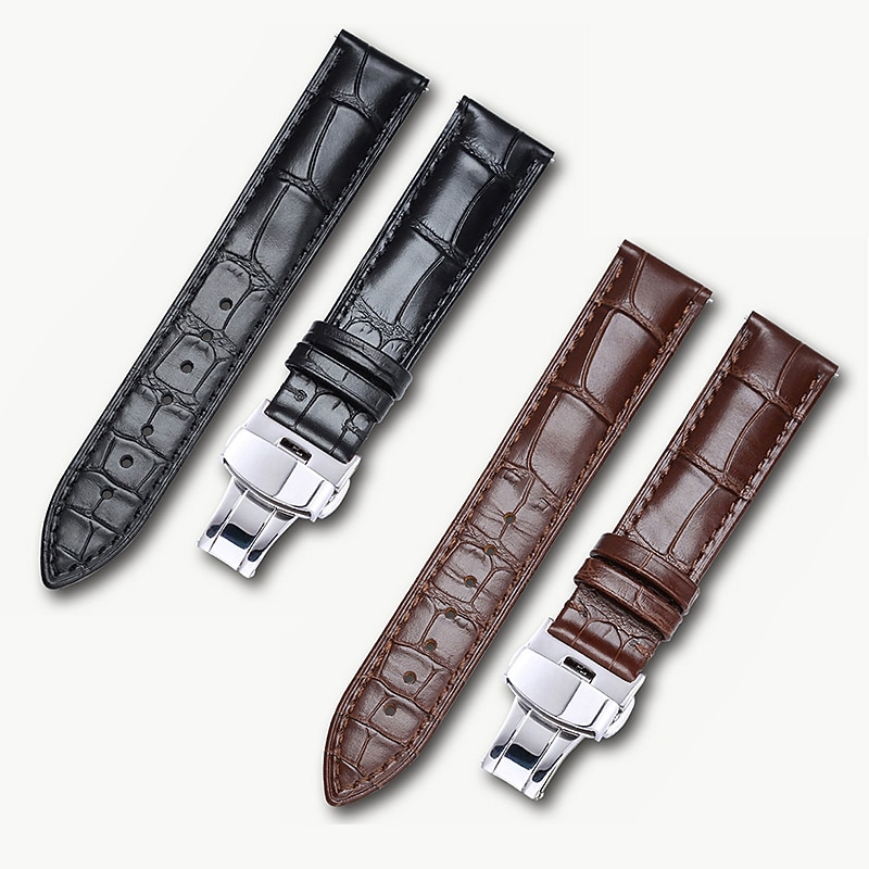 Genuine Leather Watch Band Alligator Grain Calfskin Replacement Strap Stainless Steel Buckle Bracelet for Men Women-14mm 16mm 18mm 19mm 20mm 21mm 22mm