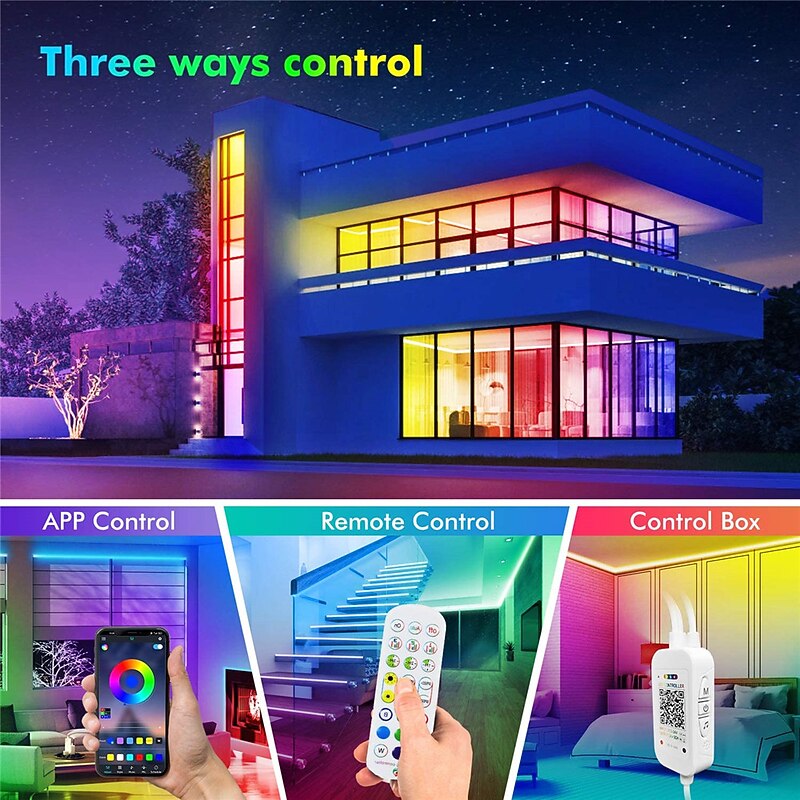 LED Strip Lights 65.6Ft-20M Color Changing LED Light Strips with Music Sync Remote Built-in Mic Bluetooth App Control RGB LED Lights for Bedroom Party Kitchen TV Home3