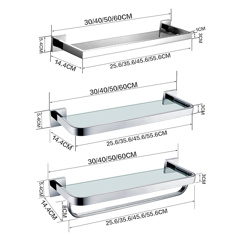 Shower Caddy 8mm Tempered Glass Toilet Shelf Bathroom Cosmetics Toiletries Storage Layer Shelf Thickened 304 Stainless Steel Mirror Bright Light Color, Various Specifications Are Available4