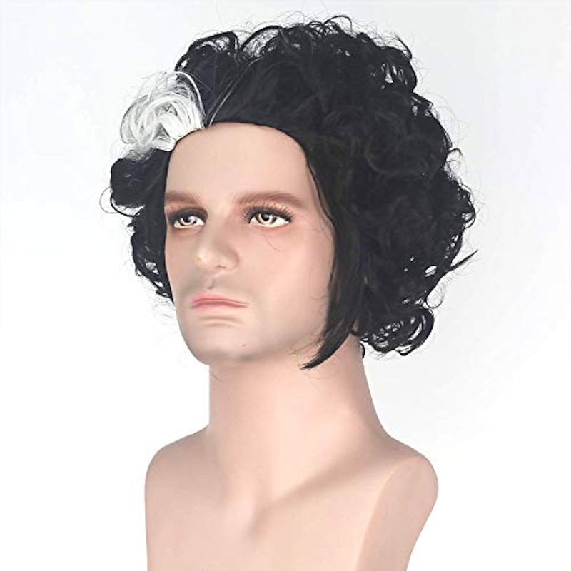 Sweeney Todd Cosplay Wigs for Men Short Bob Curly Synthetic Wig White Highlight Black Color Hair Natural Hairline Heat Resistant Fiber Wigs for Boy  Party Halloween Wigs3