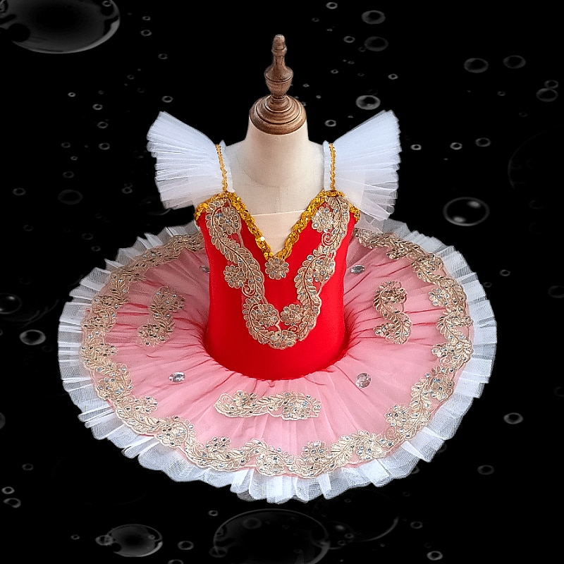 Kids' Dancewear Ballet Tutu Dress Dress Rhinestone Lace Embroidery Girls' Performance Training Cap Sleeve High Mesh Spandex