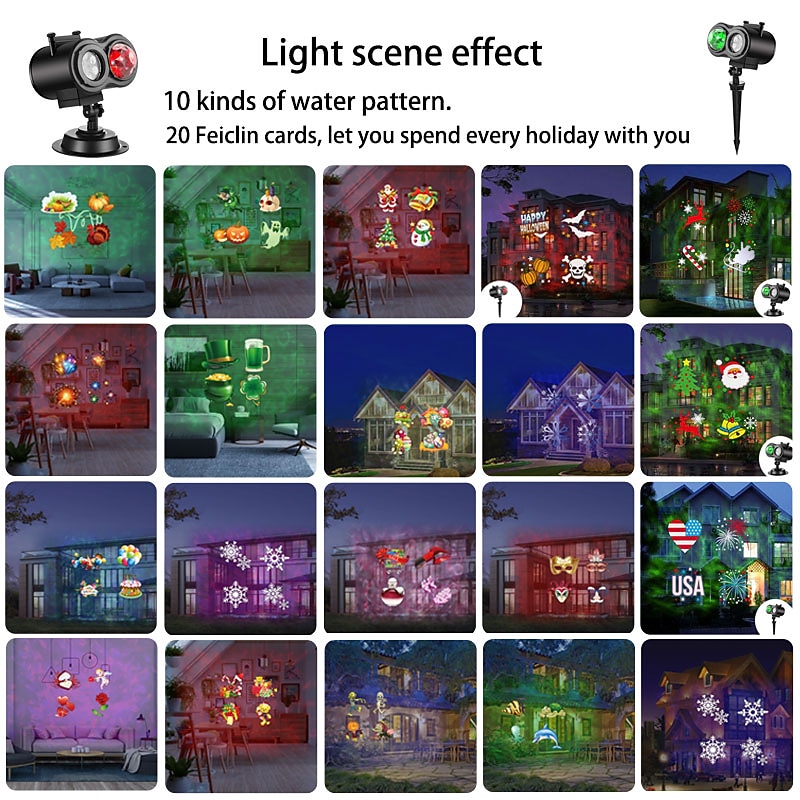 Christmas LED Projector Lights 2 in 1 Water Wave Projector Light with 16 Switchable Patterns Waterproof Landscape Light Show for Celebration Halloween Birthday and Party Decoration3