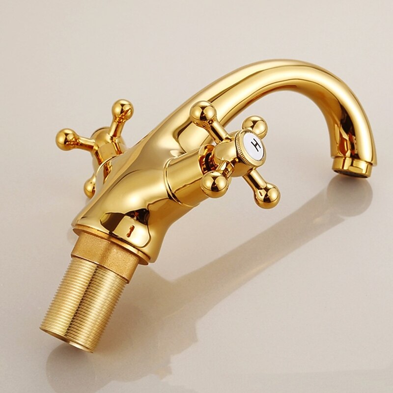 Antique Brass Bathroom Sink Faucet,Centerset  Two Handles One Hole Bath Taps with Hot and Cold Switch and Ceramic Valve3
