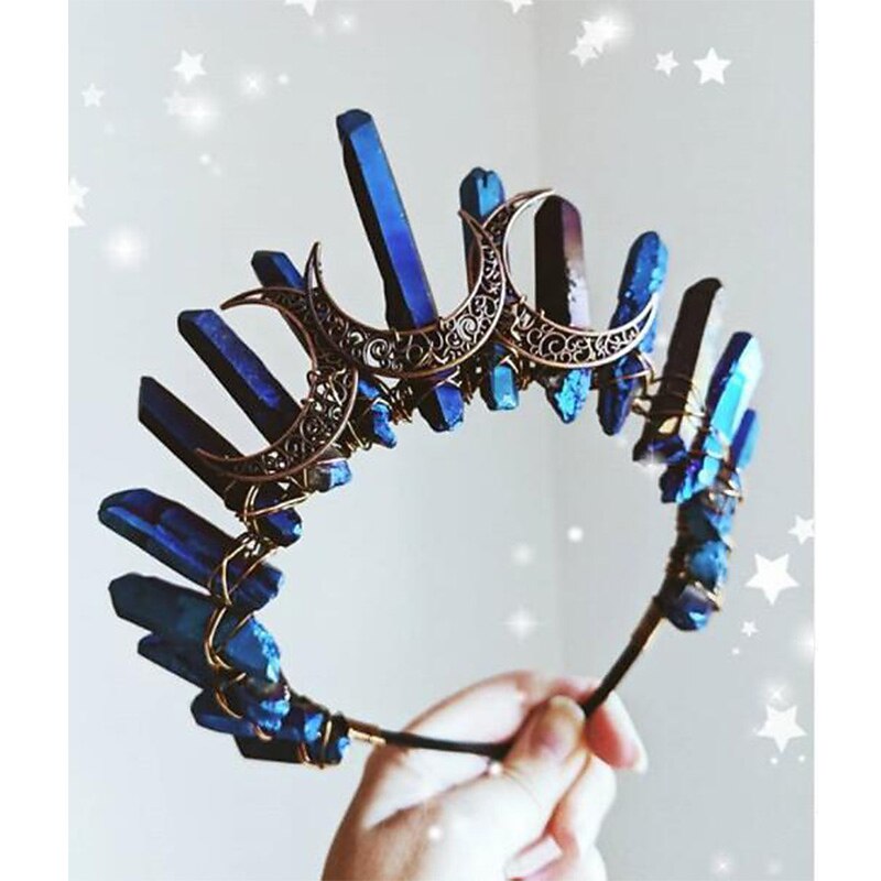 1 Piece Electroplating Multicolored Green Moon Wicca Wizard Crown Headband Dark Blue Black Headband Water
