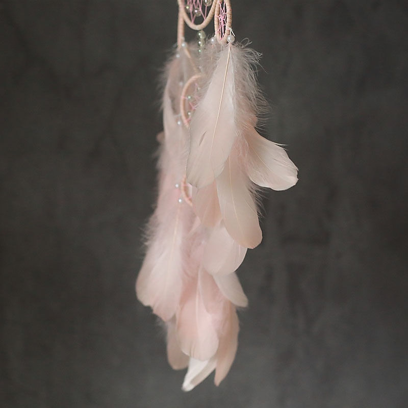 Dream Catcher Handmade Gift  with 5 Circles Feather Bead Flower Wall Hanging Decor Art Boho Style 16*70cm2