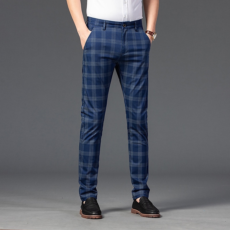 Men's Trousers Chinos Pants Trousers Jogger Pants Plaid Dress Pants Pocket Classic Straight Leg Lattice Comfort Outdoor Full Length Formal Business Daily Stretch Smart Casual Black Wine Micro-elastic4