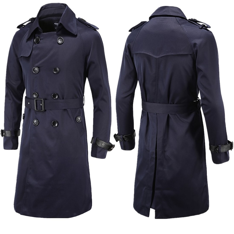 Men's Winter Coat Peacoat Trench Coat Street Business Fall Winter Polyester Thermal Warm Breathable Outerwear Clothing Apparel Casual Solid Color Pocket Turndown Double Breasted2