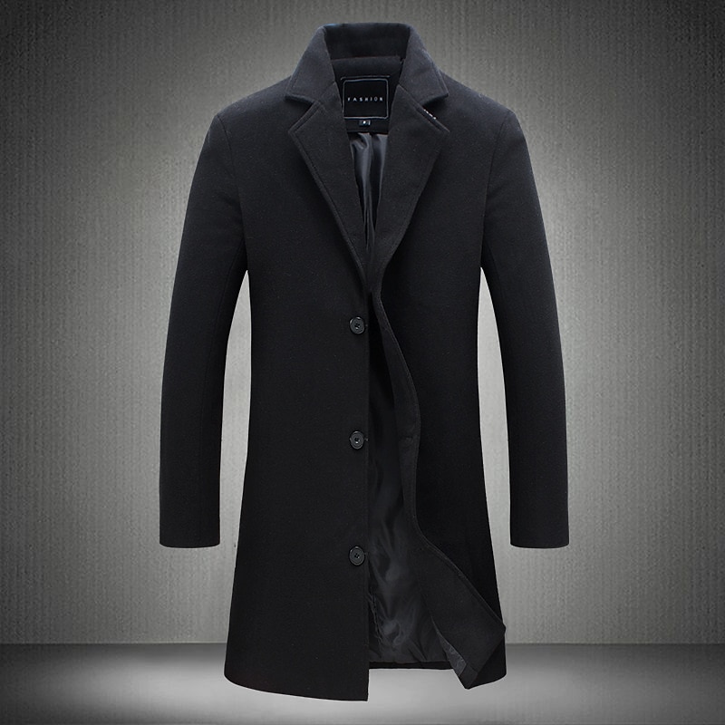 Men's Winter Coat Wool Coat Overcoat Trench Coat Short Coat Street Business Winter Fall Polyester Thermal Warm Breathable Outerwear Clothing Apparel Casual Solid Color Pocket Turndown Single Breasted2