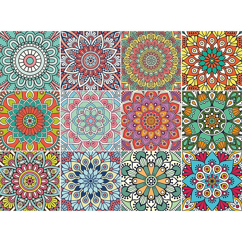 12/48pcs Mandala Style Tile Stickers, Decorative Waterproof Tile Stickers,Peel and Stick Vinyl Self-Adhesive Wall Decals ,for Kitchen Bathroom Living Room Furniture and Wall Decor3