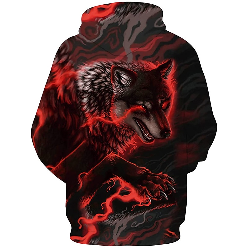 Men's Wolf Graphic Prints Hoodie Hoodies Sweatshirt Sportswear Casual Long Sleeve Hooded Casual Daily Sports Red Print Spring &  Fall Designer2