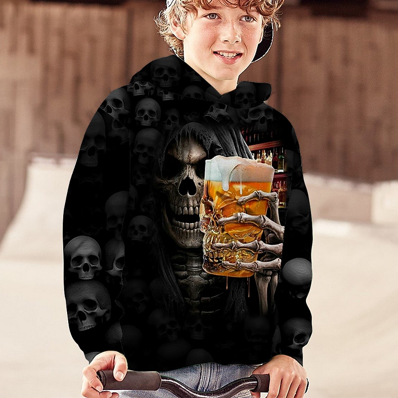 Halloween Boys 3D Skull Hoodie Long Sleeve 3D Print Fall Active Polyester Kids 4-12 Years Outdoor Regular Fit3