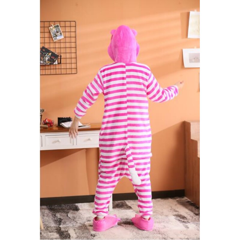 Adults' Kigurumi Pajamas Cat Chesire Cat Animal Striped Onesie Pajamas Polar Fleece Cosplay For Men and Women Halloween Animal Sleepwear Cartoon Festival / Holiday Costumes / Leotard / Onesie3