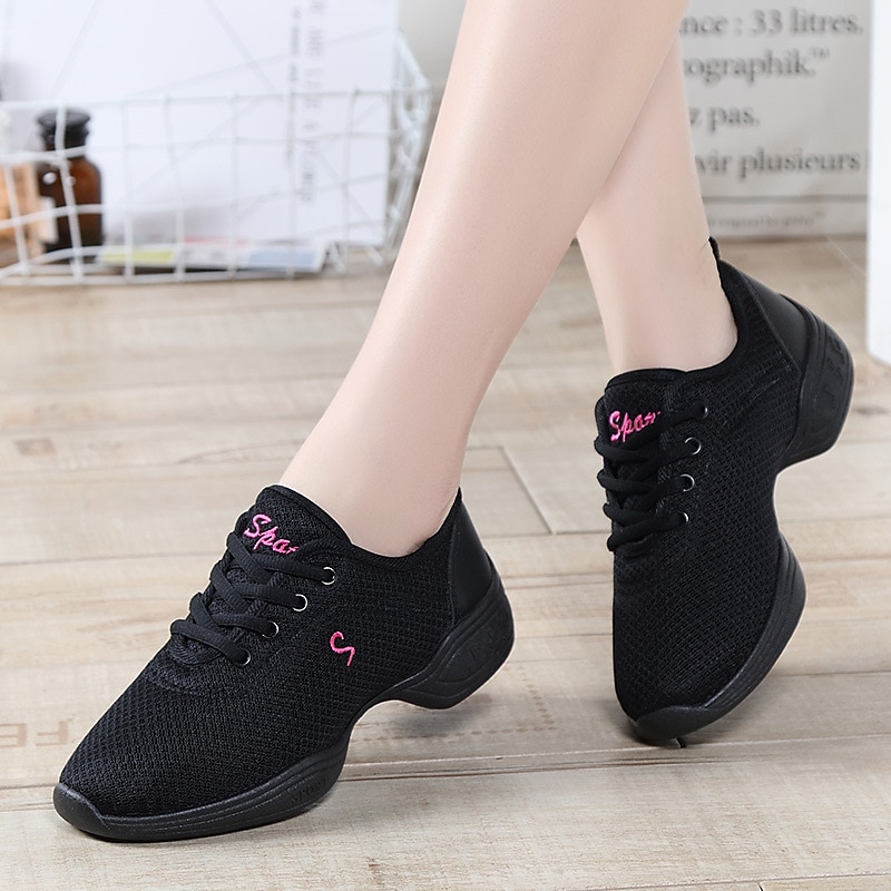 Women's Black Mesh Dance Sneakers with Lace-Up Design | Breathable Lightweight Jazz Shoes for Fitness, Dance Classes, and Zumba2