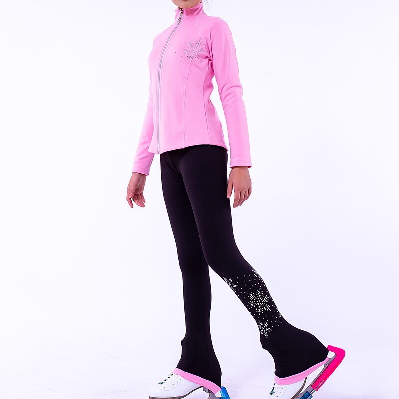 Figure Skating Jacket with Pants Girls' Ice Skating Jacket Pants / Trousers Pink Green Fleece Spandex High Elasticity Training Practise Competition Skating Wear Thermal Warm Handmade Crystal2