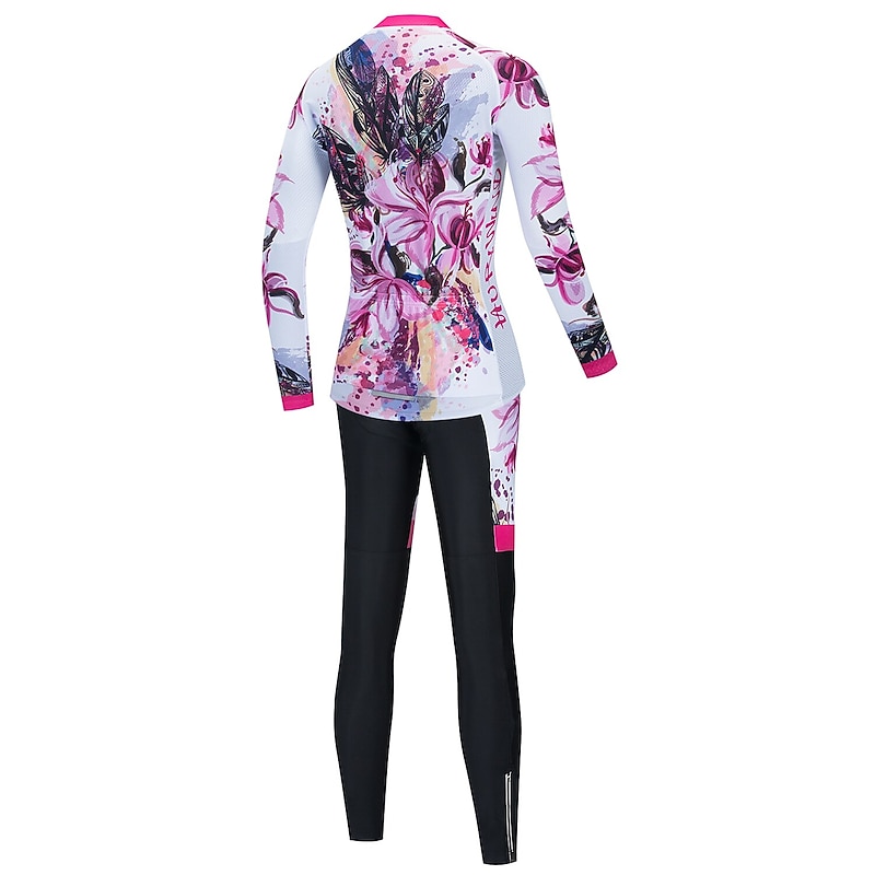 Women's Cycling Jersey with Bib Tights Long Sleeve Mountain Bike MTB Road Bike Cycling Red White Black Red Floral Botanical Bike Breathable Quick Dry Spandex Sports Floral Botanical Clothing Apparel4