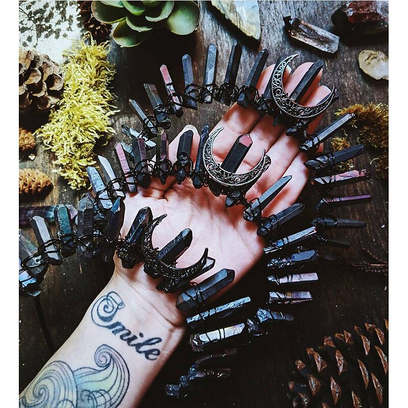 1 Piece Electroplating Multicolored Green Moon Wicca Wizard Crown Headband Dark Blue Black Headband Water2