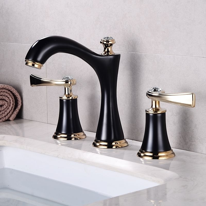 Luxury Widespread Bathroom Sink Mixer Faucet Vintage, 360 Swivel Retro Style Brass 3 Hole 2 Handle Basin Tap Deck Mounted, Washroom Basin Vessel Water Tap with Hot and Cold Hose2