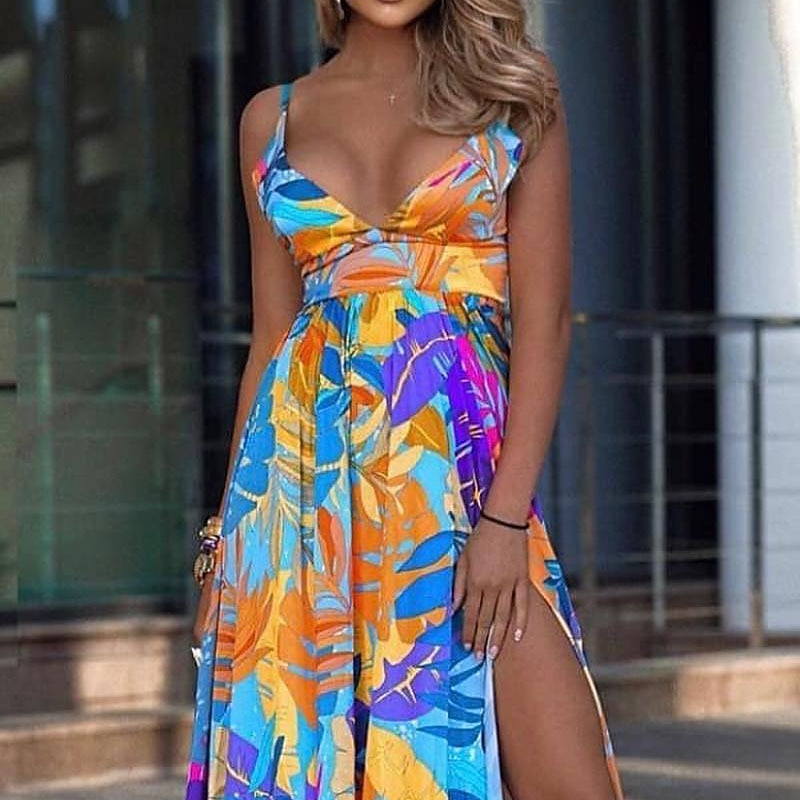 Women's Casual Dress Swing Dress Long Dress Maxi Dress Blue Yellow Rose Red Sleeveless Split Spring Summer V Neck Hot S M L XL XXL XXXL4
