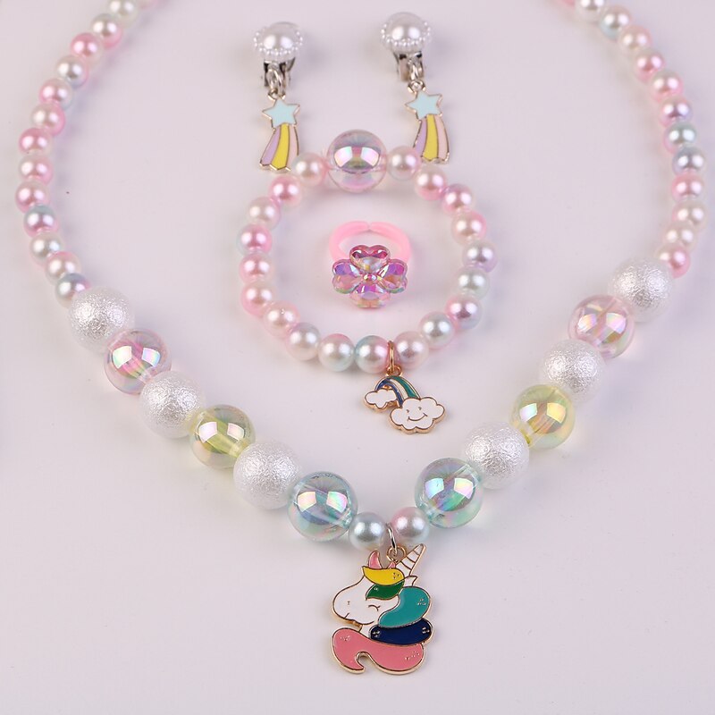 Princess Unicorn Necklace Rainbow Earings Gauntlets Jewelry Set Holiday Girls' Movie Cosplay Outfit Costume Party Christmas Halloween Children's Day World Book Day Costumes4