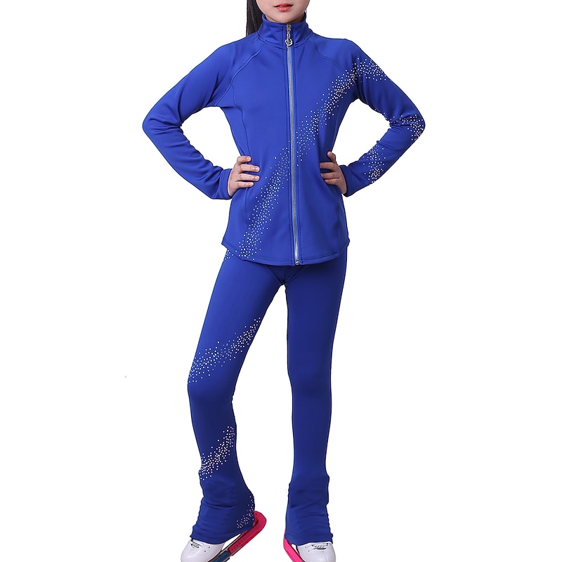 Figure Skating Jacket with Pants Girls' Ice Skating Jacket Pants / Trousers Leggings Black Blue Fuchsia Fleece Spandex High Elasticity Training Practise Competition Skating Wear Thermal Warm Handmade4