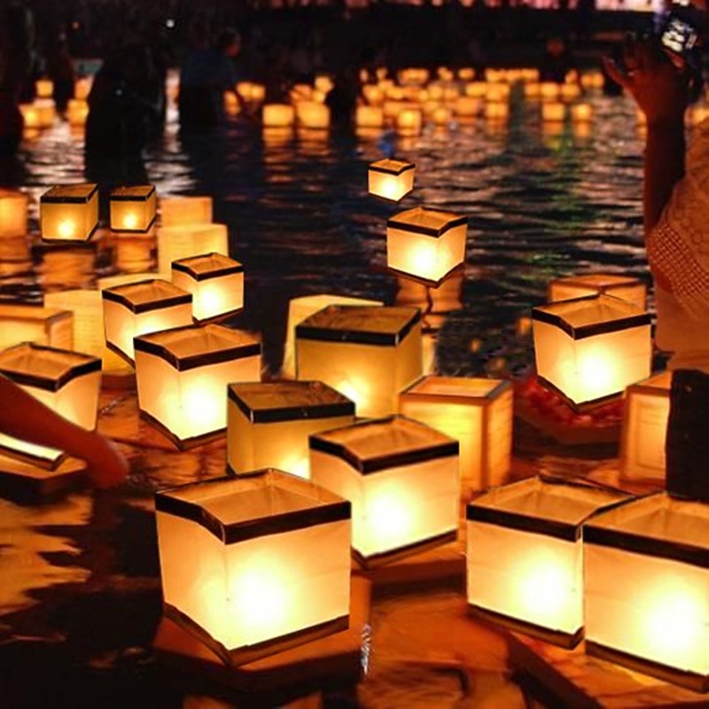 10PCS Square Paper Lantern With Floating Water Lanterns For Wedding Birthday Party No Candle 15X15CM/6“X6“