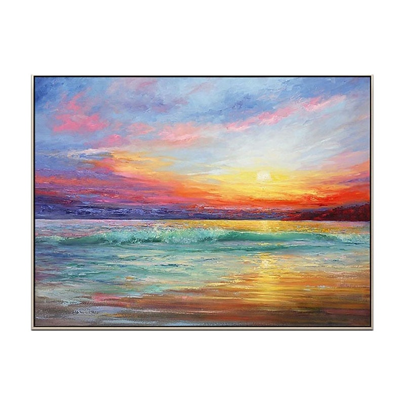 Oil Painting Handmade Hand Painted Wall Art Seascape Sunrise Abstract Bedroom Decoration Paintings Home Decoration Decor Stretched Frame Ready to Hang3