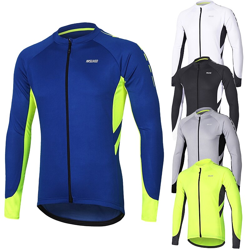 Men's Cycling Jersey Solid Color Long Sleeve Bike Jersey with 3 Rear Pockets Mountain Bike MTB Road Bike Cycling Breathability Reflective Strips Back Pocket Ultra Light Fabric Sports Dark Grey White3