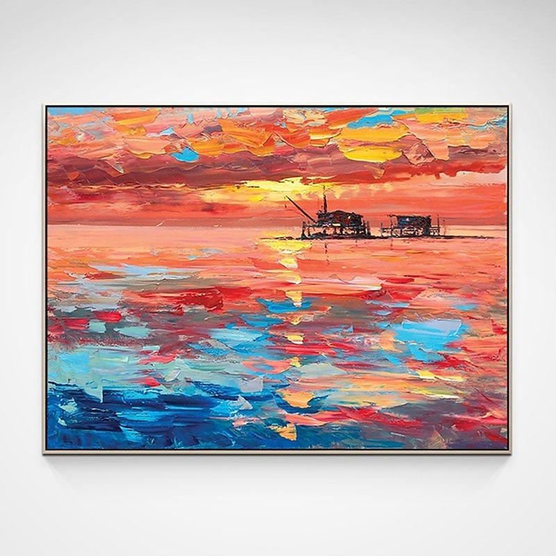 Oil Painting Handmade Hand Painted Wall Art Seascape Sunrise Abstract Bedroom Decoration Paintings Home Decoration Decor Stretched Frame Ready to Hang4