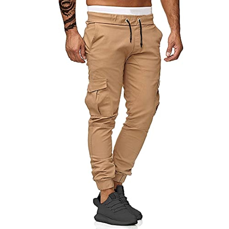 mens cargo jogger pants athletic casual pants fashion slim fit sweatpants pencil trousers khaki