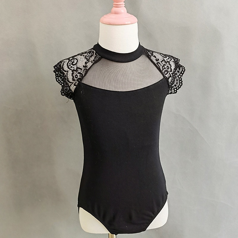 Kids' Dancewear Ballet Leotard / Onesie Lace Solid Splicing Girls' Training Performance Cap Sleeve High Spandex Lace2