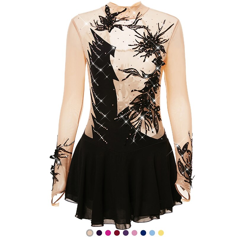 Figure Skating Dress Women's Girls' Ice Skating Dress Outfits Light Purple Yan pink Violet Spandex High Elasticity Practice Skating Wear Handmade Fashion Long Sleeve Ice Skating Winter Sports Figure