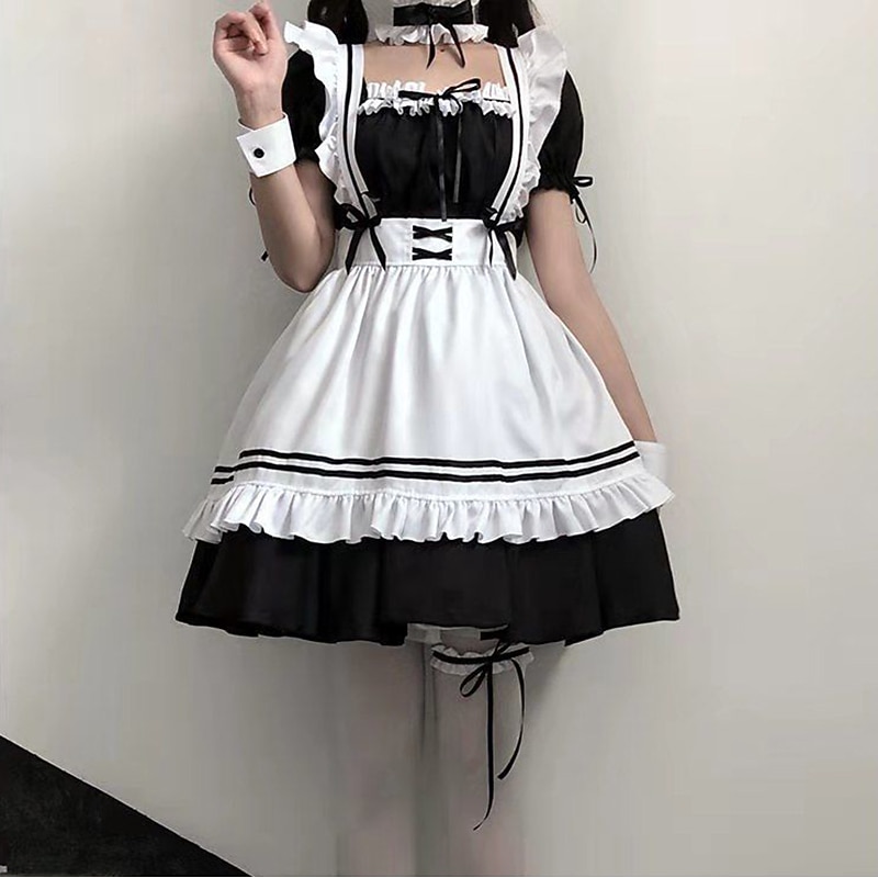 Cosplay Maid Costume Anime Dress Outfits Vacation Dress Cosplay Suits Dresses Dress Neckwear Wristlet For Women's Adults'4