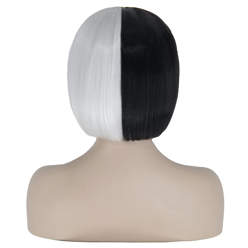 Witches/Wizard Wig Black White Wigs Cruella Deville Women 12inch Short Bob Hair Wig with Bangs,Cute Wigs for Party Cosplay Wigs White Wig Black Wig Halloween Wigs2