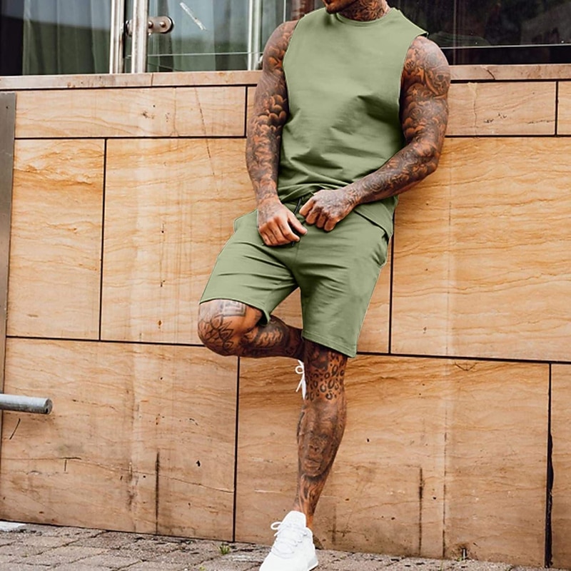 Men's T-shirt Suits Tracksuit Tennis Shirt Shorts and T Shirt Set Short Sleeve Sports Designer Casual 2 Piece Black White Army Green Top Tee for Men4