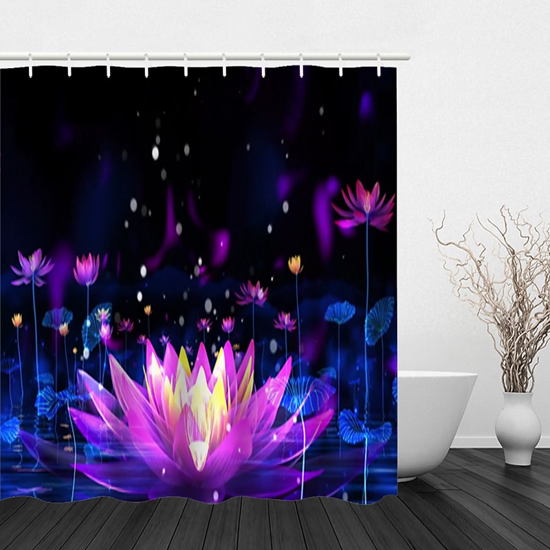 Shower Curtain with Hooks 180cm*180cm(70"*70") Polyester Washable Waterproof Modern Bathroom Landscape Lotus Landscape Printing4