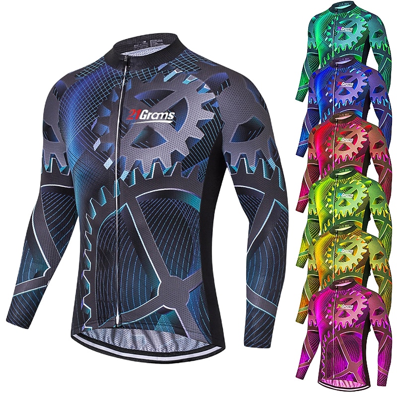 Men's Cycling Jersey Patterned Novelty Funny Long Sleeve Bike Jersey Top with 3 Rear Pockets Mountain Bike MTB Road Bike Cycling UV Resistant Quick Dry Breathability Back Pocket Sports Yellow Dark