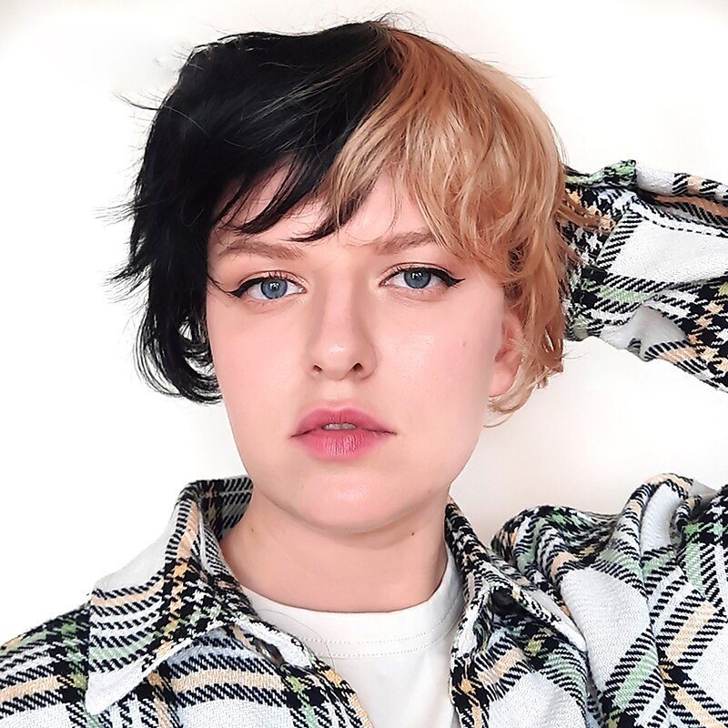 White And Black Wigs For Men Short Wig Black White Split Body Synthetic Wig Belt Bangs Boy Costume Anime Role-Playing Wig Micro Roll Natural Hair4