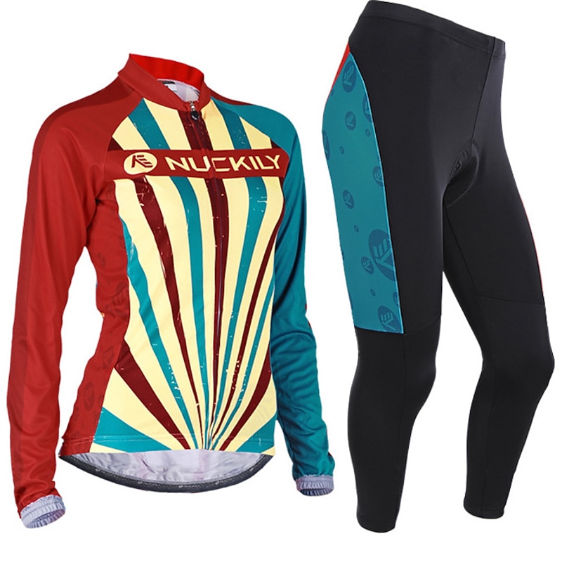 Nuckily Women's Long Sleeve Cycling Jersey with Tights Summer Black Floral Botanical Bike Clothing Suit Windproof Breathable Anatomic Design Reflective Strips Back Pocket Sports Polyester Lycra Floral 17