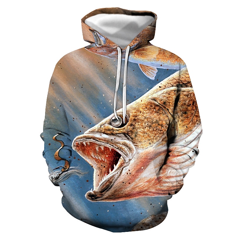 Men's Graphic Fish Hoodie Hoodies Sweatshirt Streetwear Casual Long Sleeve Hooded Casual Daily Black Blue Print Spring &  Fall Designer3