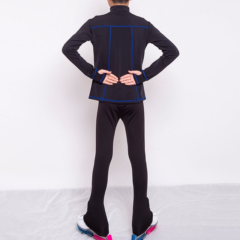 Figure Skating Jacket with Pants Men's Boys Ice Skating Jacket Pants / Trousers Leggings Black Blue Thumbhole Fleece Spandex High Elasticity Training Practise Competition Skating Wear Thermal Warm4