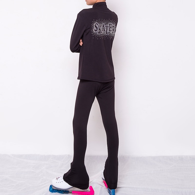 Figure Skating Jacket with Pants Men's Boys Ice Skating Jacket Pants / Trousers Leggings Black Thumbhole Fleece Spandex High Elasticity Training Practise Competition Skating Wear Thermal Warm Handmade3
