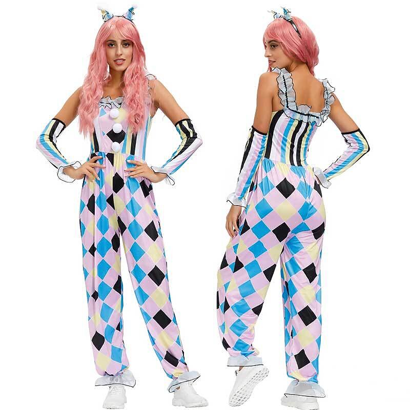 Women's Clown Jumpsuit with Gloves Outfits Burlesque Clown Pennywise Costume for Adults' Cairnical Party Festival