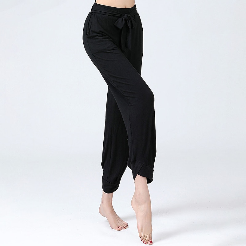 Ballroom Dance Activewear Pants Cinch Cord Solid Women's Training Performance High Modal4