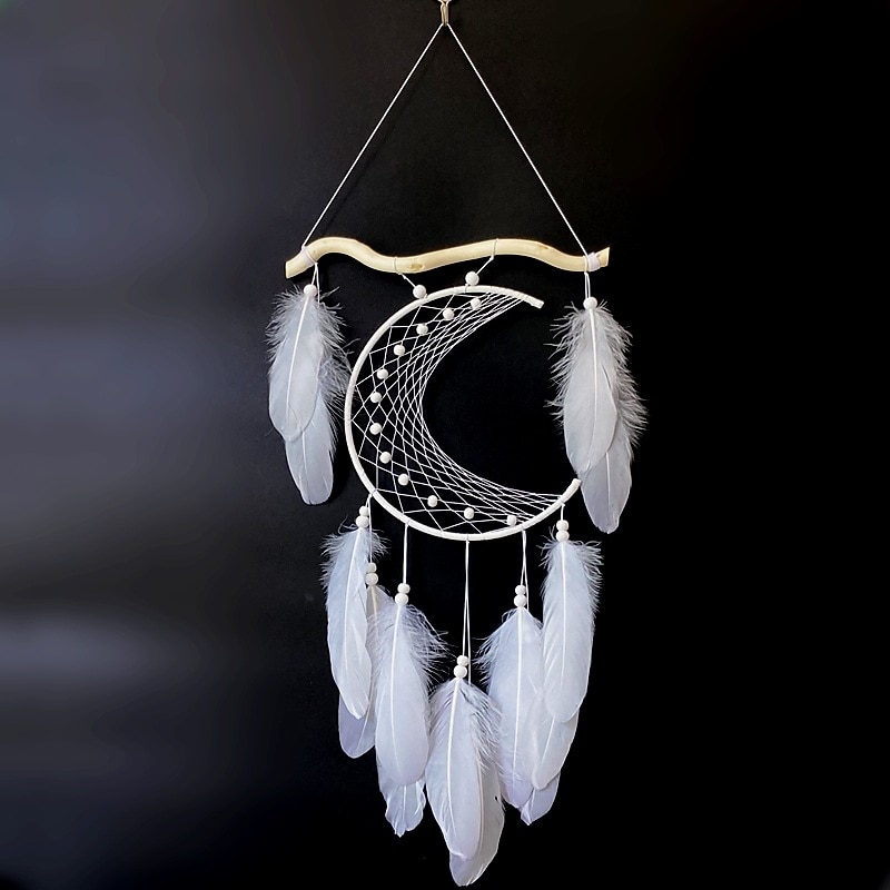Boho Dream Catcher Handmade Gift Wall Hanging Decor Art Ornament Crafts Moon Feather For Kids Bedroom Wedding Festival 24*48cm
