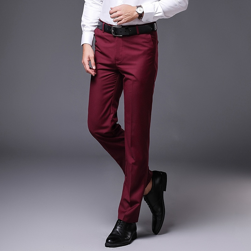 Men's Graduation Dress Pants Trousers Pants Trousers Business Pocket Plain Full Length Formal Wedding Party Chic & Modern Casual Black Wine Micro-elastic - Main Image