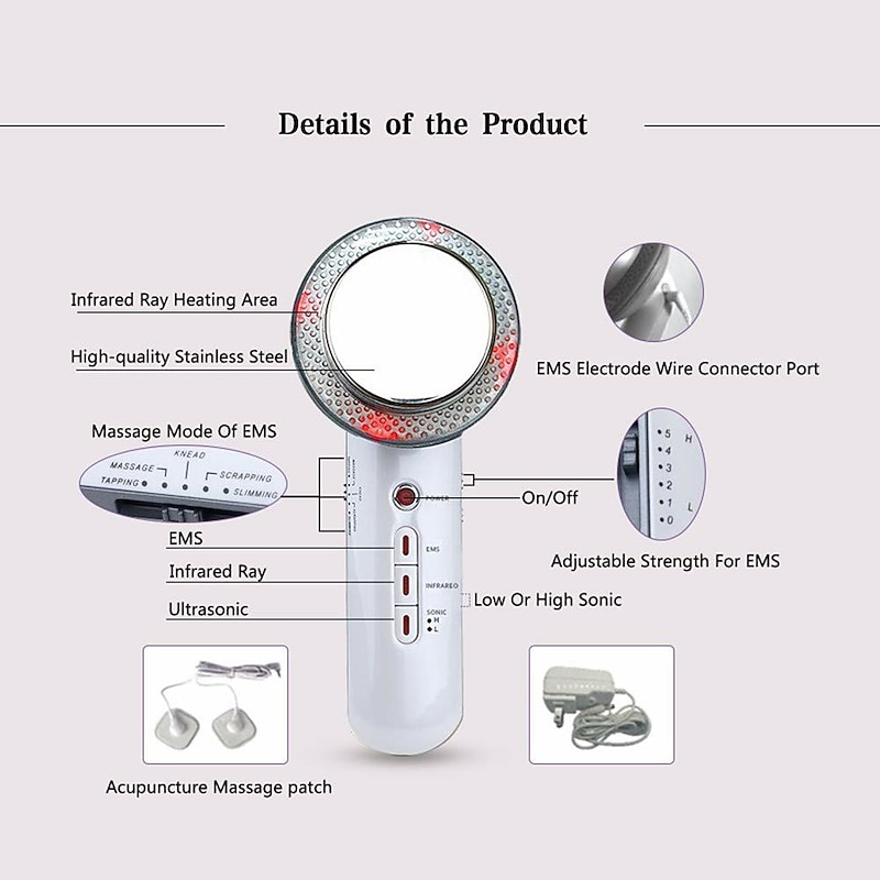 3-IN-1 Ultrasonic Cavitation Machine EMS Fat Burner Infrared Therapy Body Slimming Massager Cellulite Weight Loss Skin Tighten Handheld Beauty Cellulite Massager Device for Belly Waist Arm Leg Hip 5